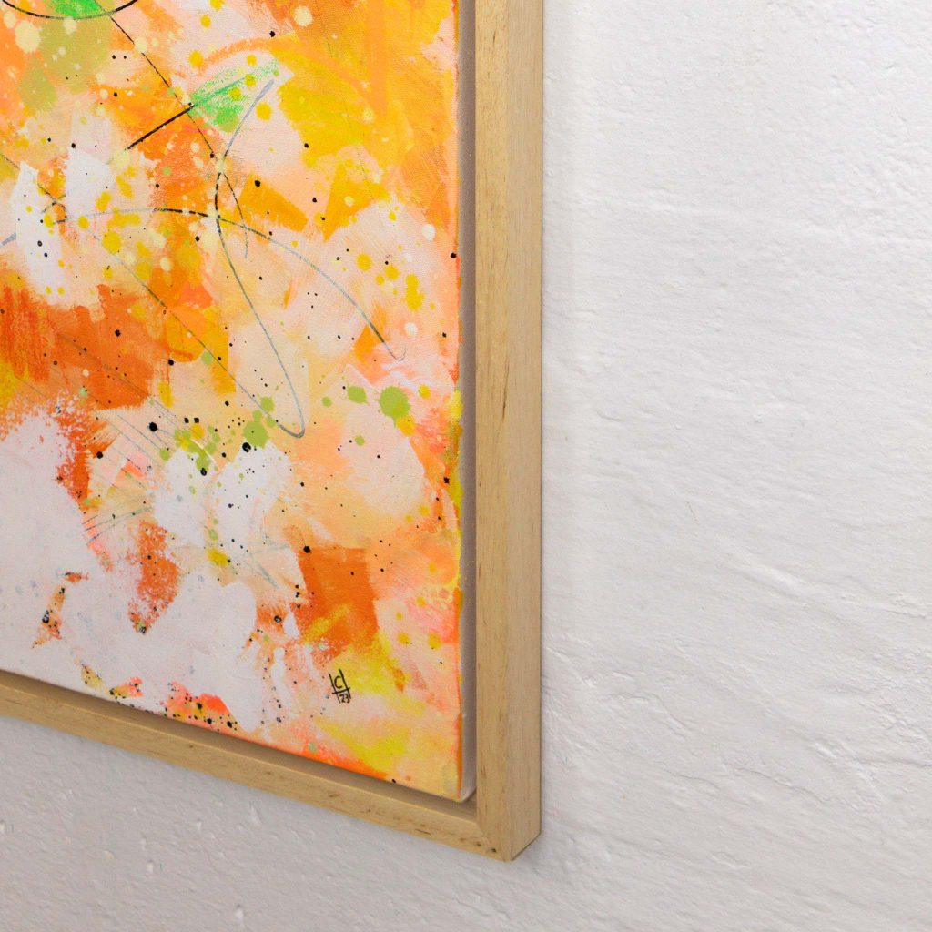 Rahmendetail-Holzrahmen-Abstraktes Gemälde-Endless Summer-farbenfro in orange und gelb